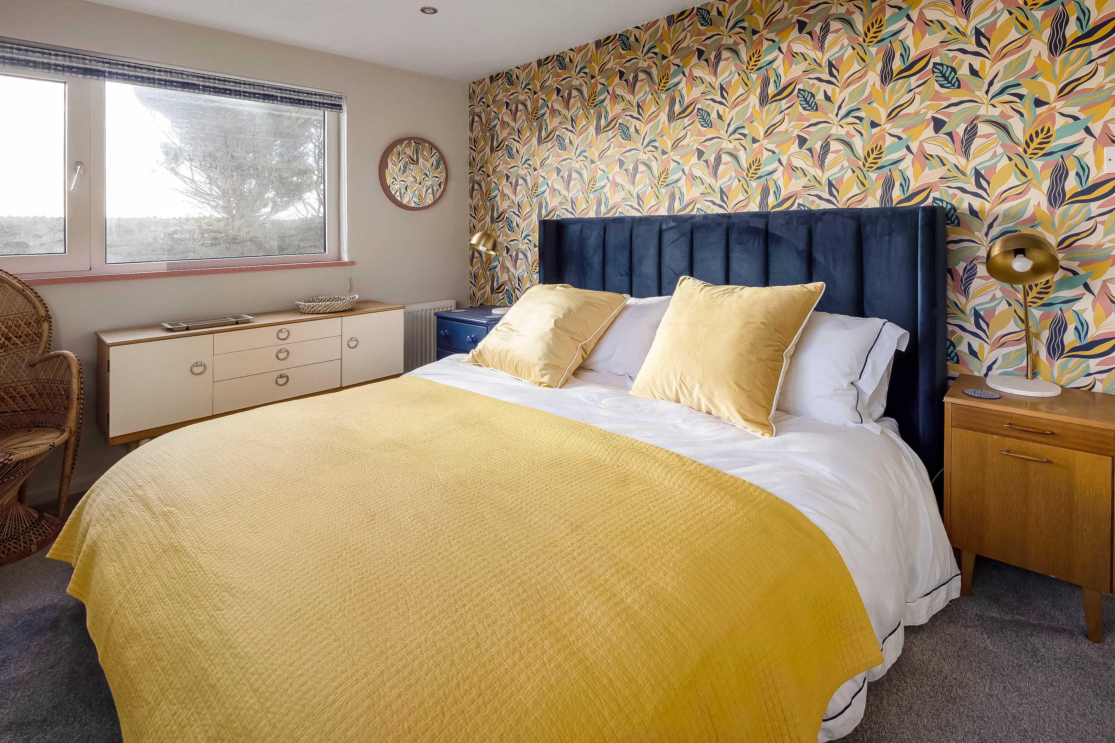 Master bedroom with super king bed at Sunset Beach House Porthleven
