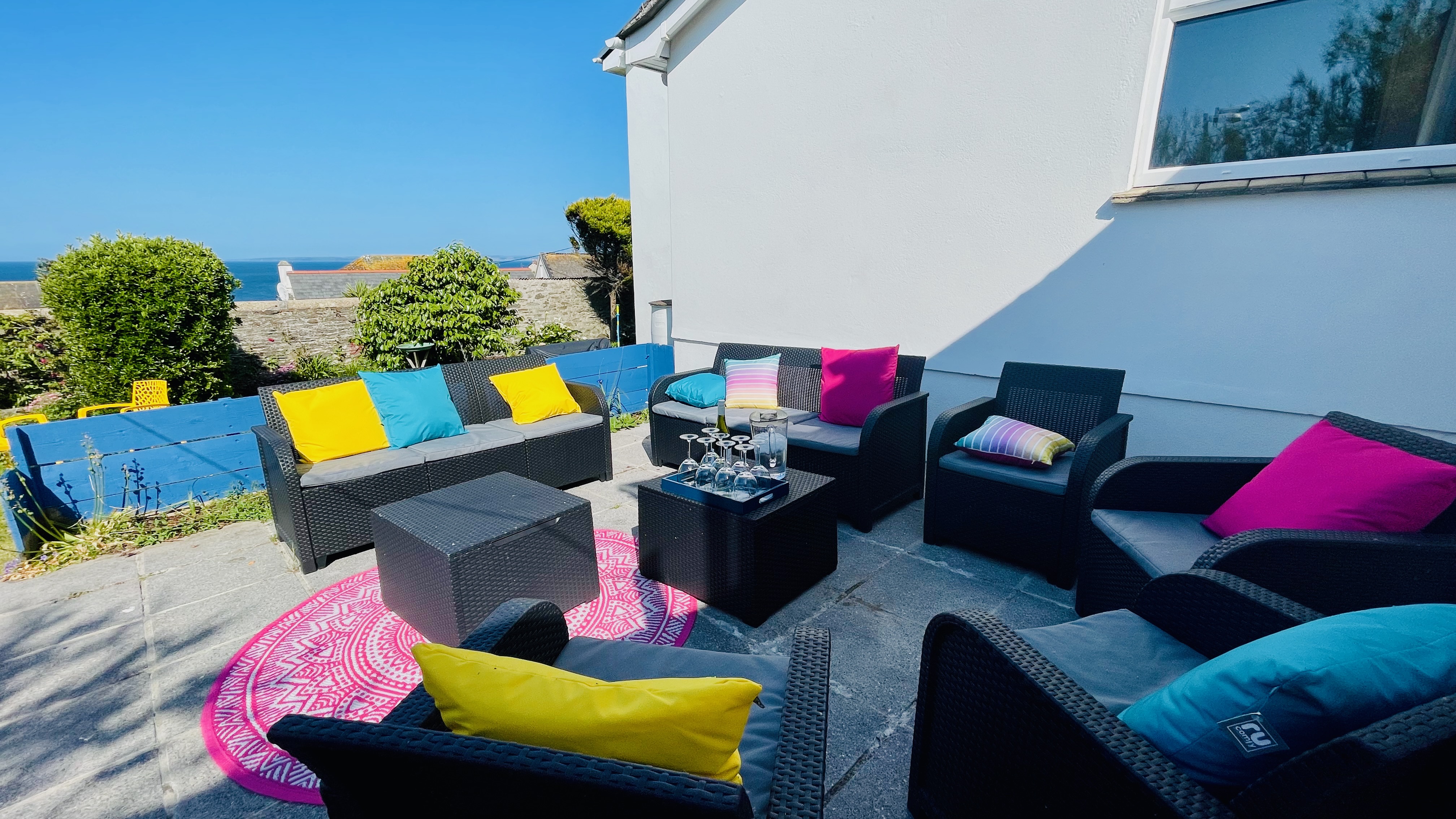 Cornwall Area of Outstanding Natural Beauty sea views from seating area at Sunset Beach House