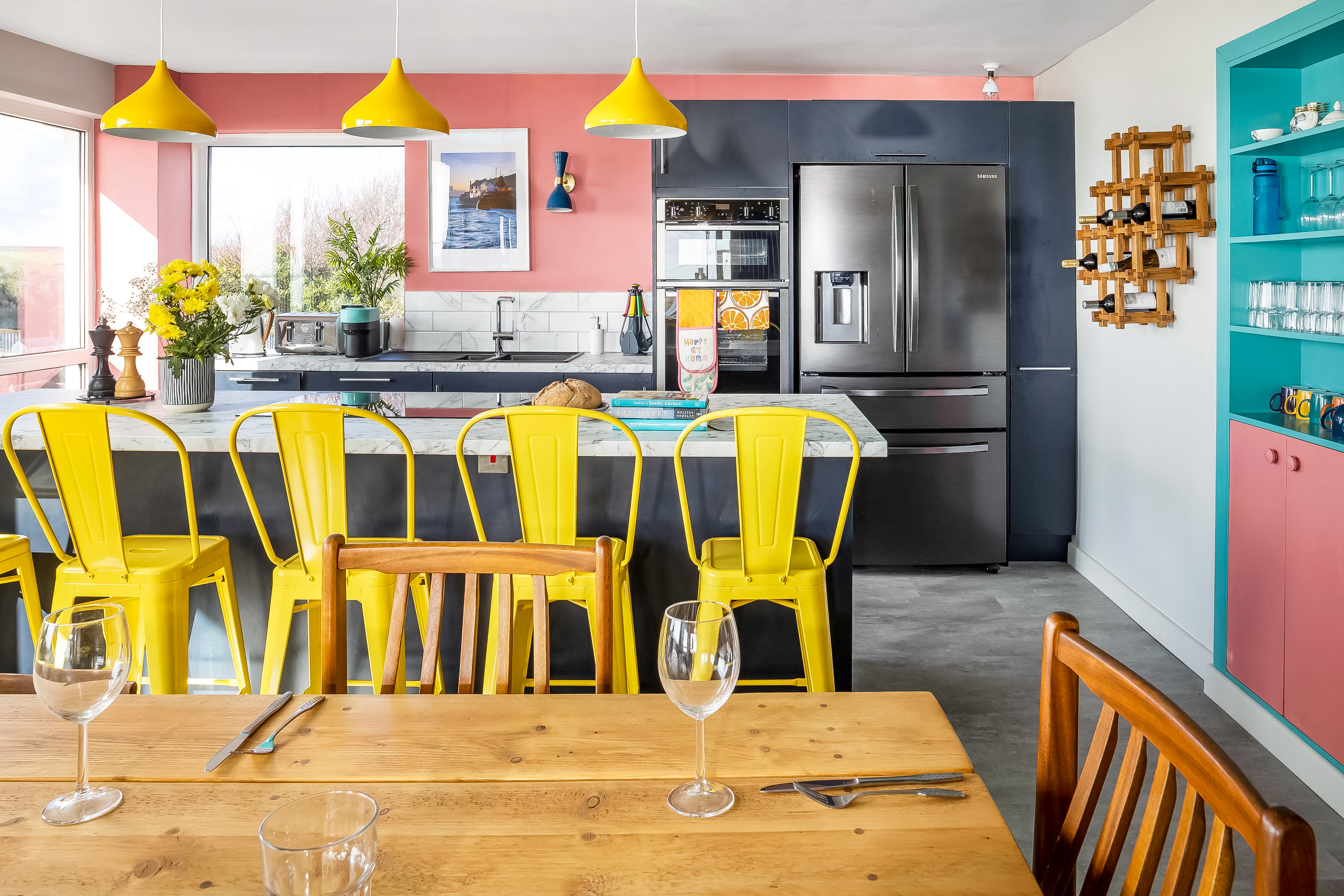 Bright hallway with coastal decor and natural light